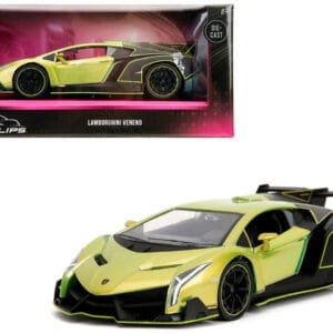 Lamborghini Veneno Lime Green Metallic and Matt Black "Pink Slips" Series 1/24 Live Car Almost Real Model by Jada