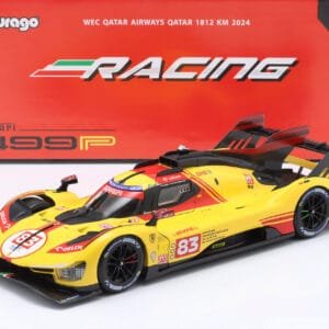 1/18 BBurago 2024 Ferrari 499P #83 4th WEC Qatar Ferrari - AF Corse Robert Kubica, Robert Shwartzman, Yifei Ye Live Car Model Karson Diecast