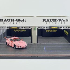 1/64 Tarmac Works RWB Rauh-Welt Theme Racing Pit Garage Diorama with 1/64 Porsche 911 993 RWB Hooters Live Car Model Karson
