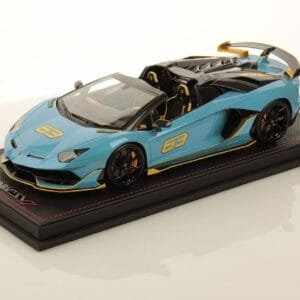 1/18 MR Collection Lamborghini Aventador SVJ Roadster 63 Special Edition (Blu Cepheus Blue with Yellow Livery) Resin Live Car Model Karson Limited 63 Pieces