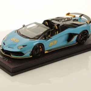1/18 MR Collection Lamborghini Aventador SVJ Roadster 63 Special Edition (Blu Cepheus Blue with Yellow Livery) Resin Live Car Model Karson Limited 63 Pieces