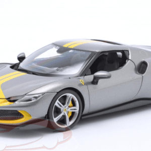 1/18 Bburago 2022 Ferrari 296 GTB Assetto Fiorano (Grey Metallic & Yellow) Live Car Model Karson Diecast