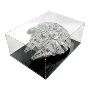 a model of a spaceship in a glass case