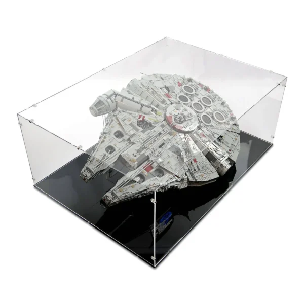 a model of a spaceship in a glass case