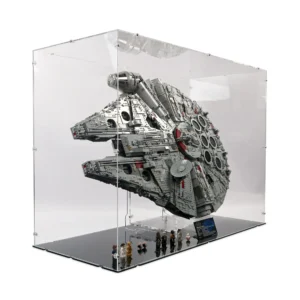 a lego model of a spaceship in a display case